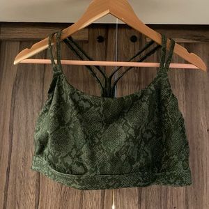 Strappy Olive Green Snakeskin Print Sports Bra XXL